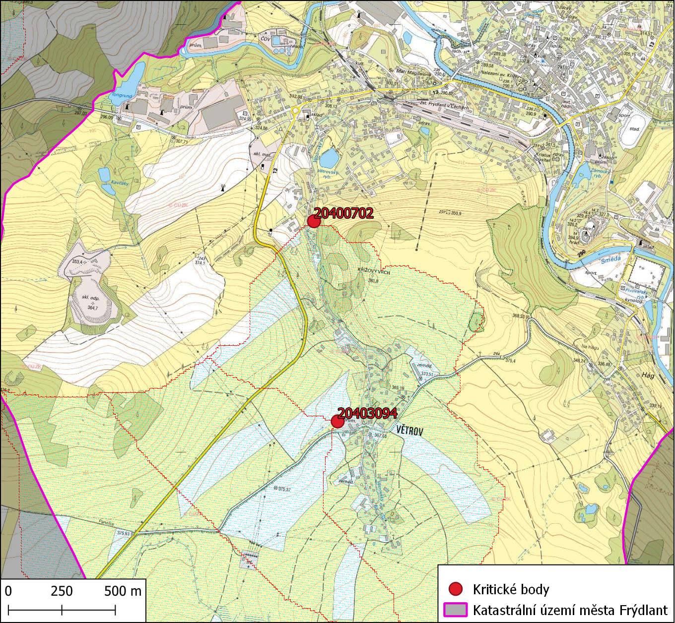 Kritické body na území města Frýdlant