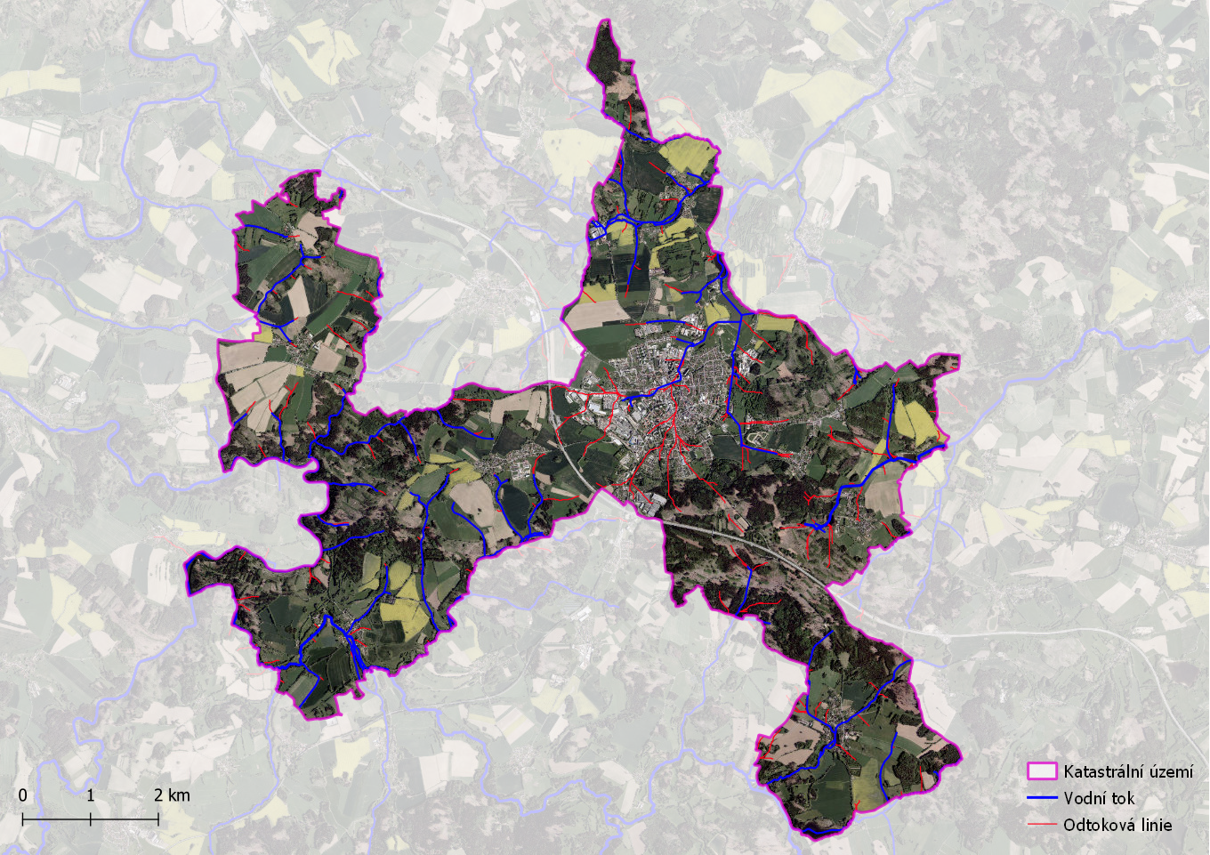 Odtokové linie s plochou sběrného povodí > 5 ha na území města Humpolec