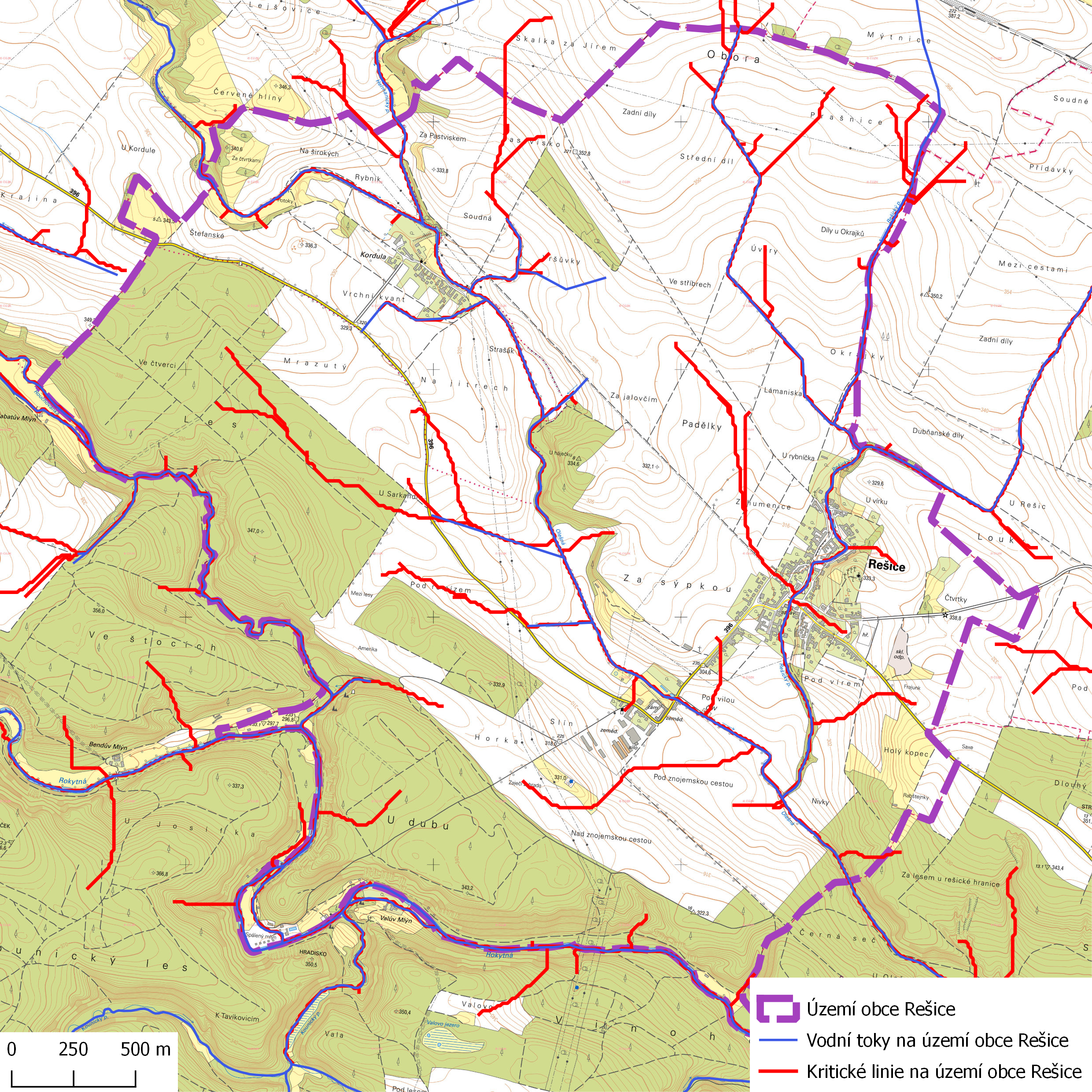 Odtokové linie na území obce Rešice