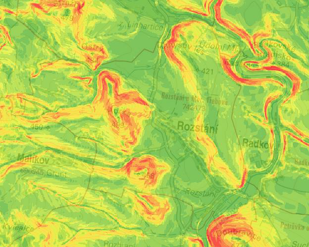 Mapa sklonitosti terénu