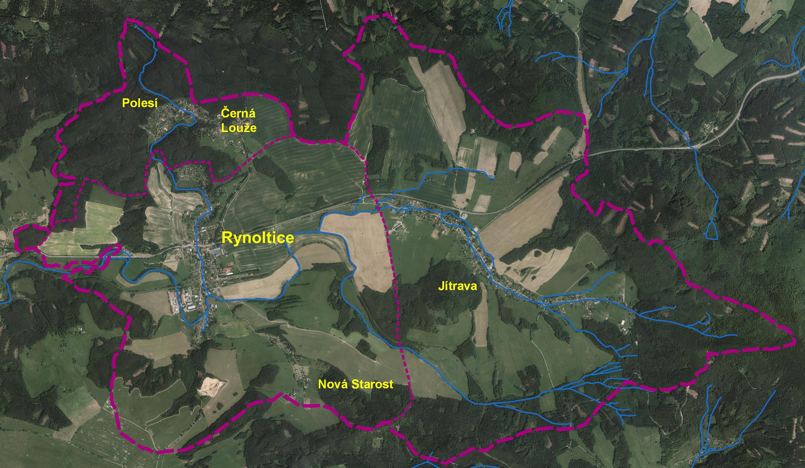 Ortofoto mapa obce Rynoltice
