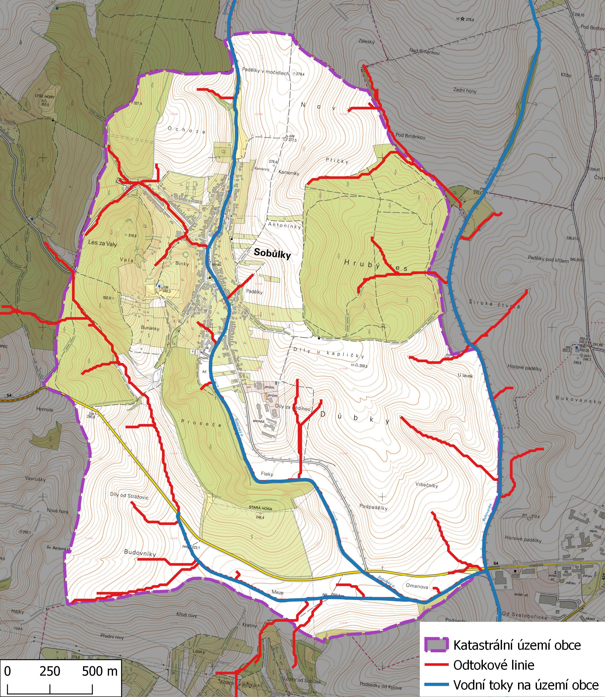 Odtokové linie na území obce Sobůlky