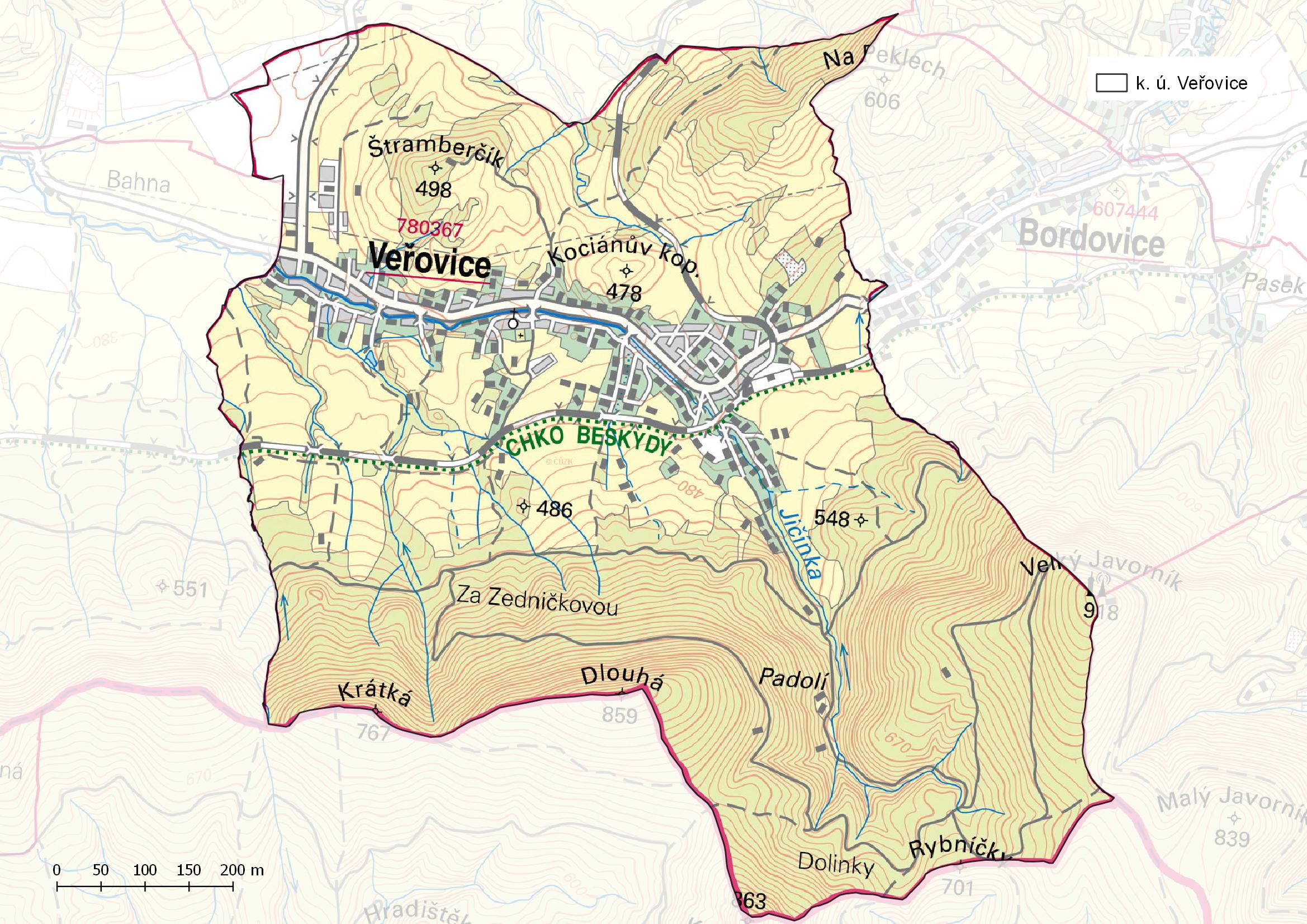 Mapa území obce Veřovice
