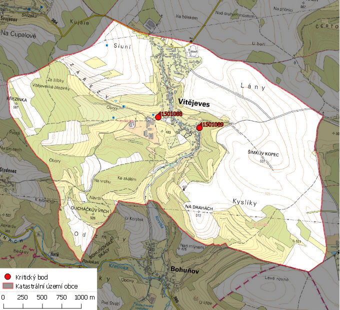 Kritické body na území obce Vítějeves