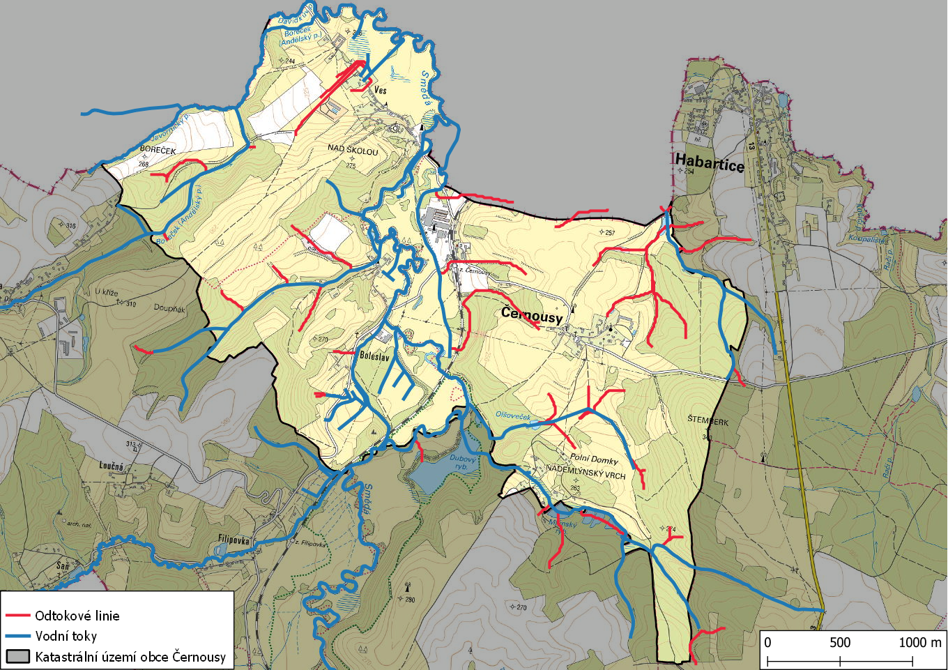 Odtokové linie na území obce Černousy