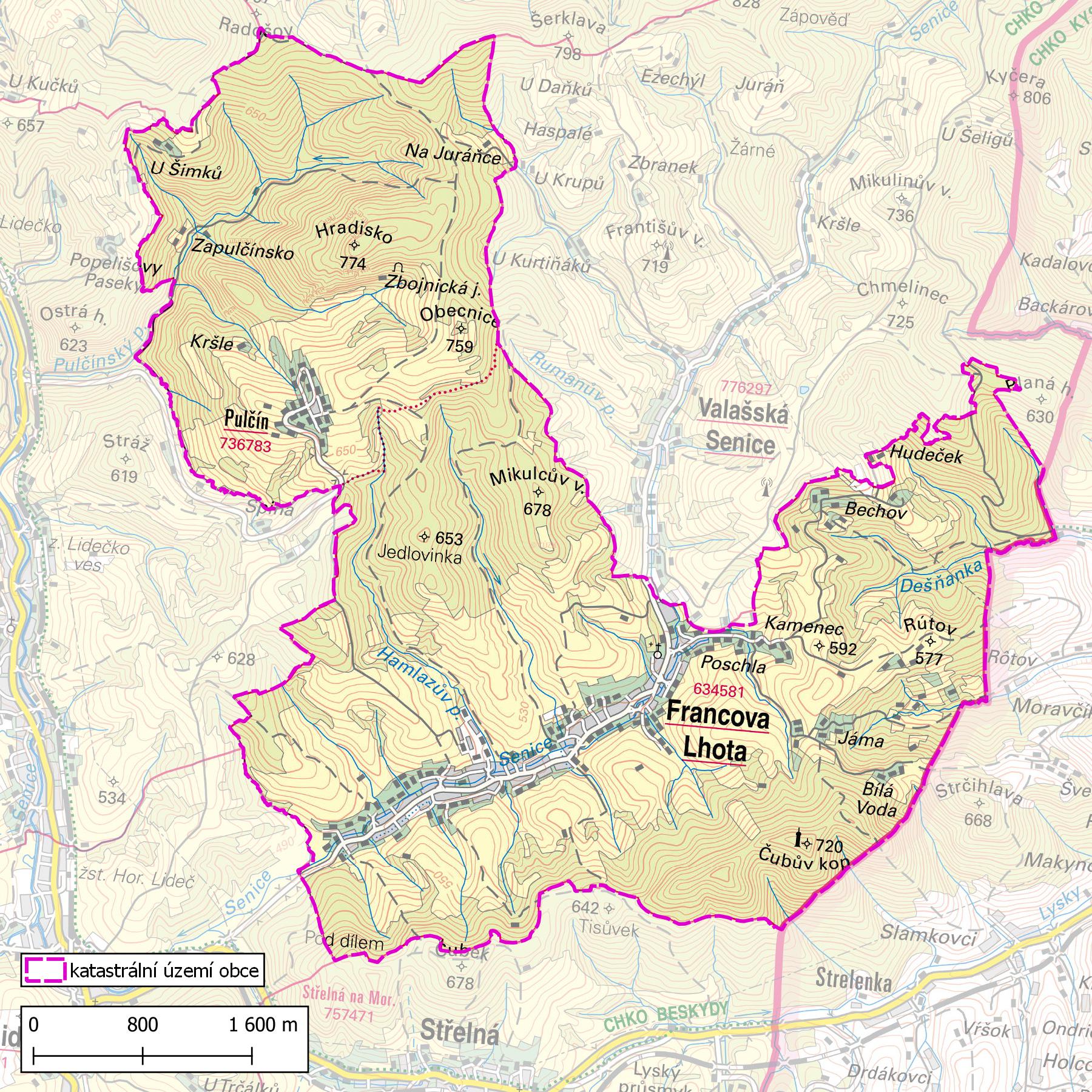 Mapa katastrálního území obce