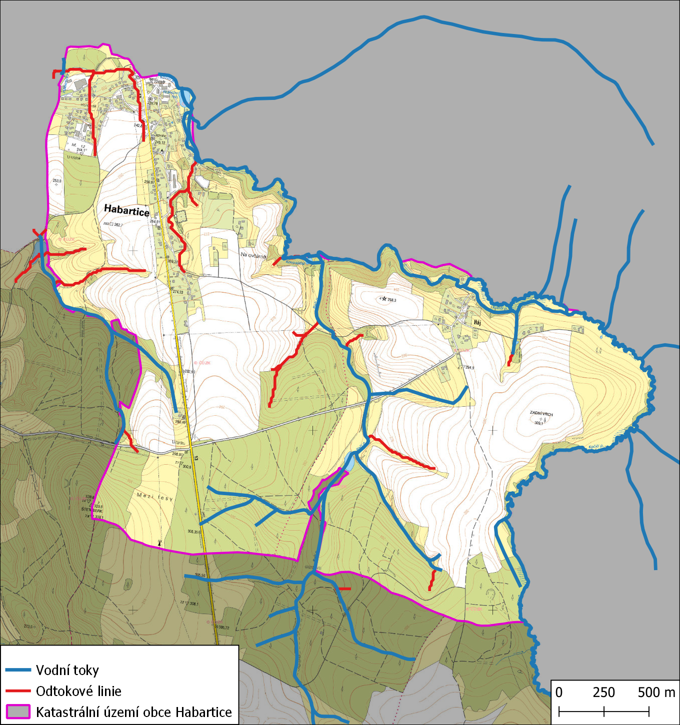 Odtokové linie na území obce Habartice