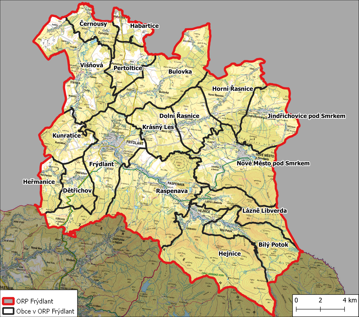 Přehledná mapa SO ORP Frýdlant