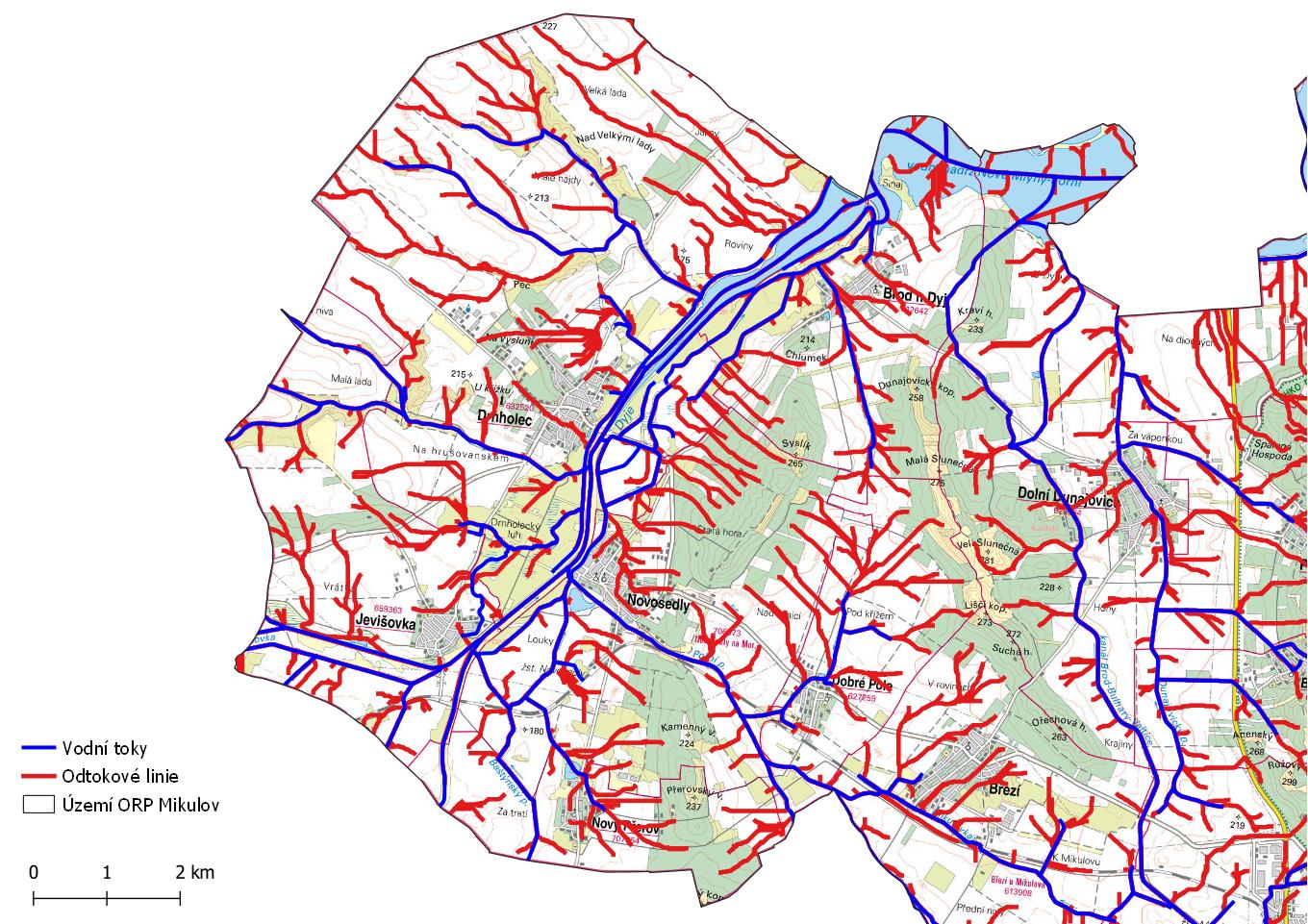 Odtokové linie na území SO ORP Mikulov