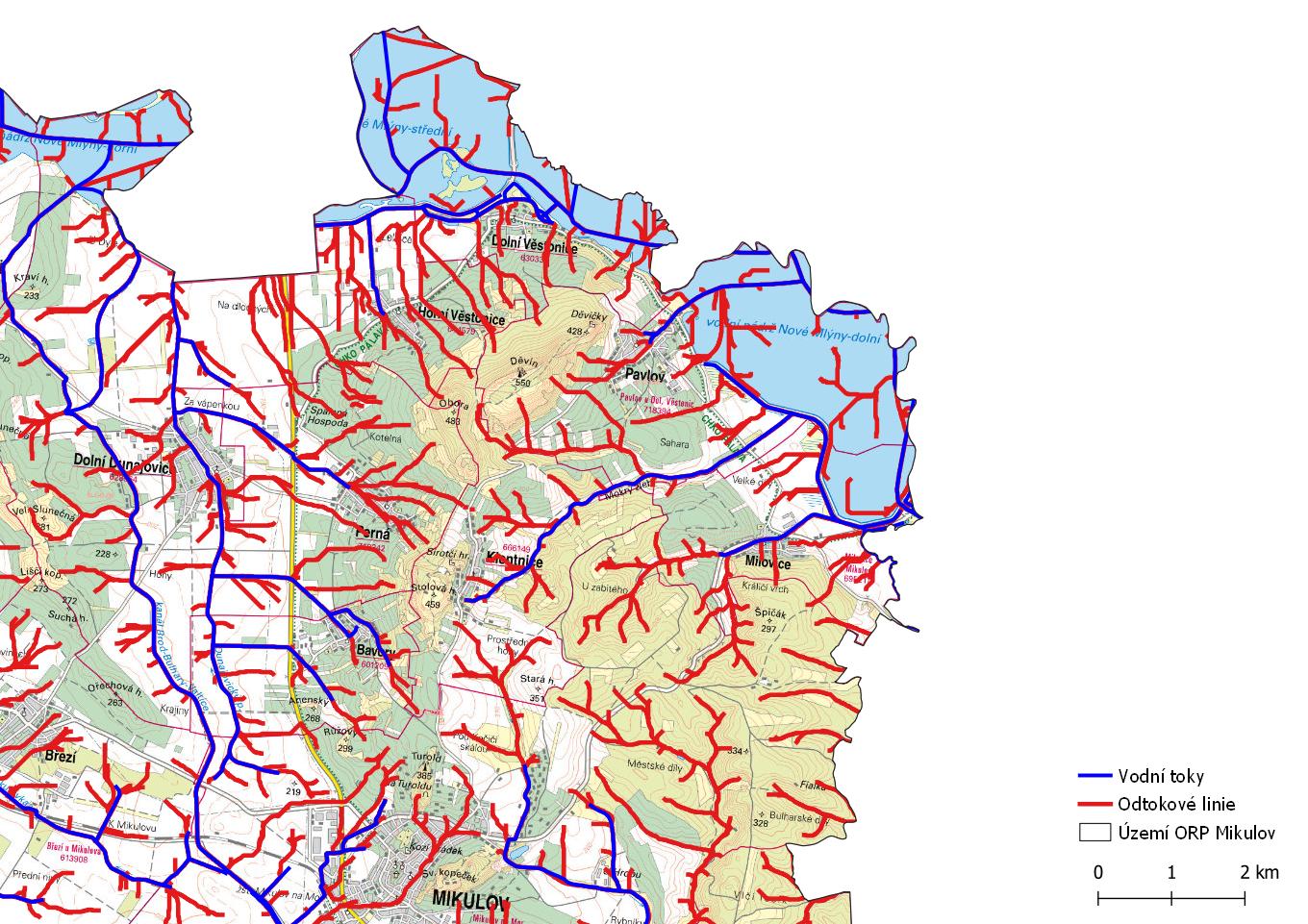 Odtokové linie na území SO ORP Mikulov