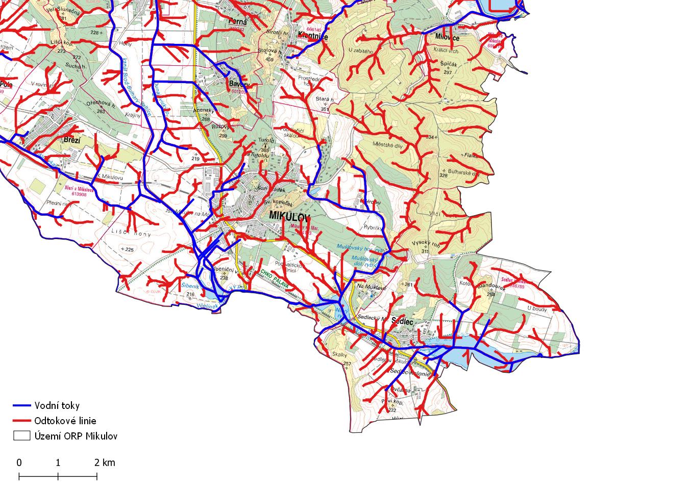 Odtokové linie na území SO ORP Mikulov