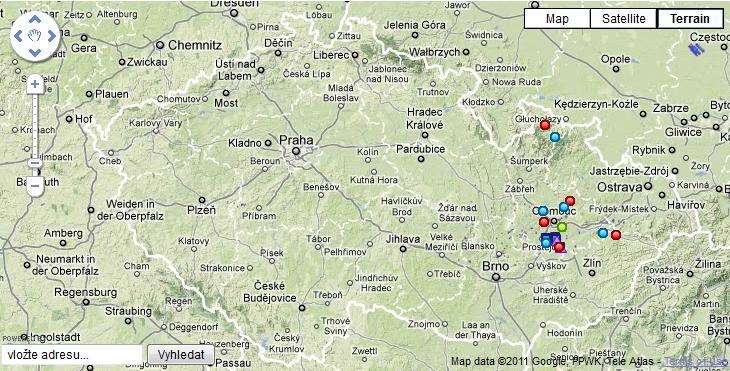 Výběr podle kraje - vybraný Olomoucký kraj