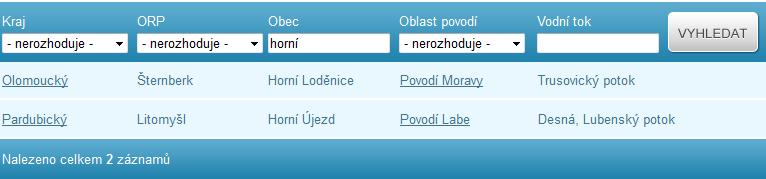 Výběr obce pomocí zadání názvu obce 